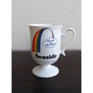 Vintage Seaside Oregon California Souvenir Pedestal Footed‎ Mug End of Rainbow